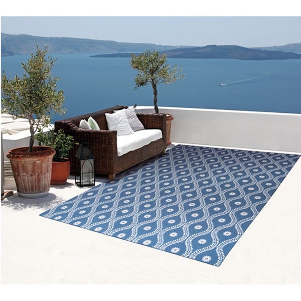 Rug Squared Palmetto Navy Indoor/ Outdoor Area Rug - 7'9 x 10'10