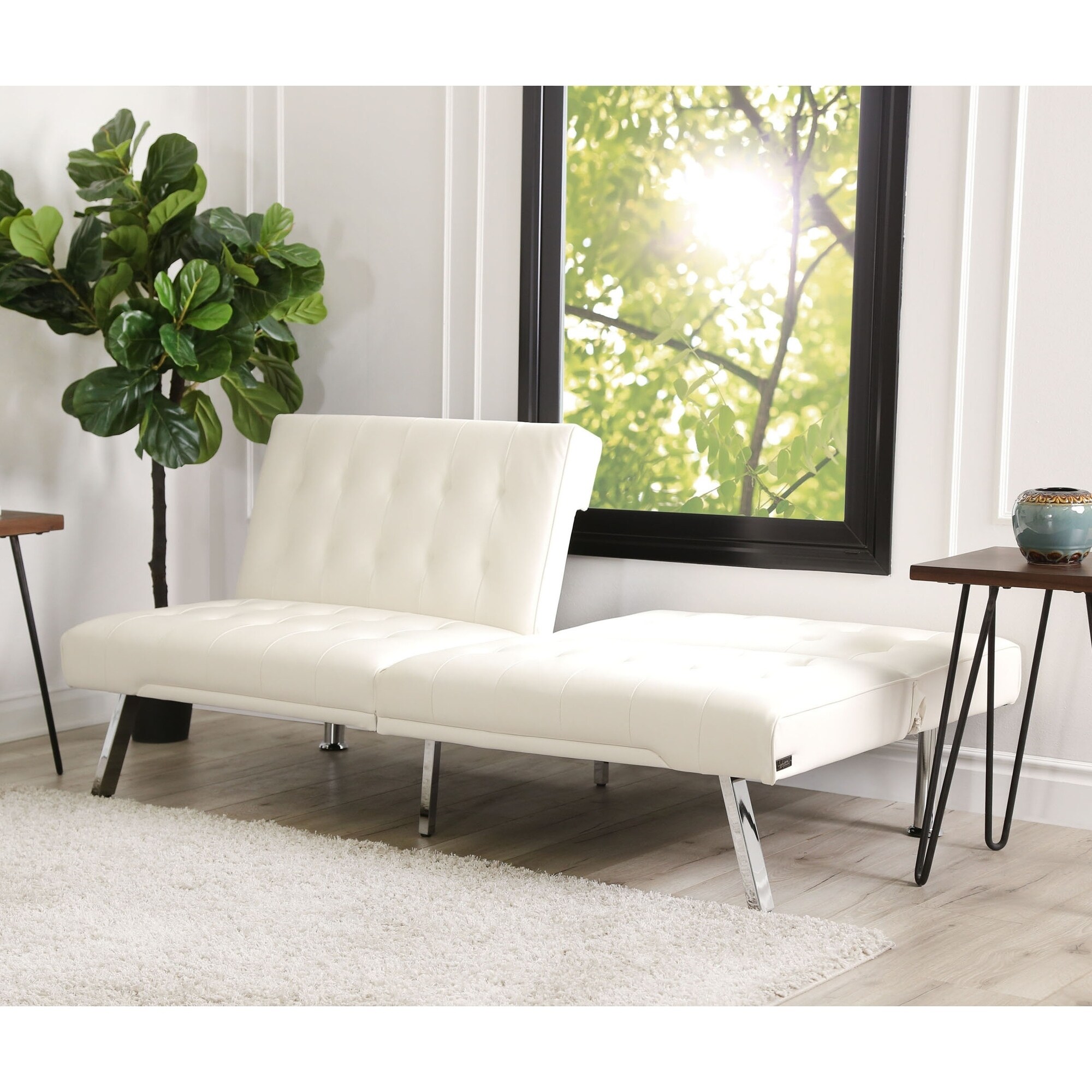 Abbyson Jackson Ivory Leather Foldable Futon Sofa Bed