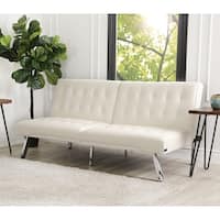 Abbyson Jackson Ivory Leather Foldable Futon Sofa Bed