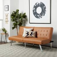 Abbyson Jackson Camel Leather Foldable Futon Sofa Bed