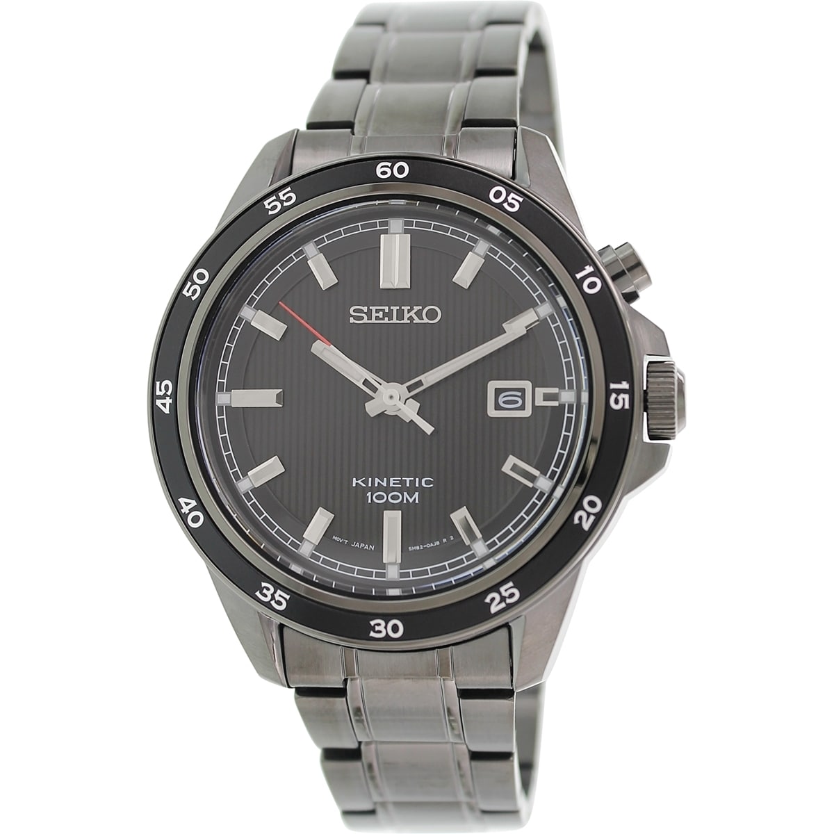 Seiko Mens SKA643 Black Stainless Steel Seiko Kinetic Watch