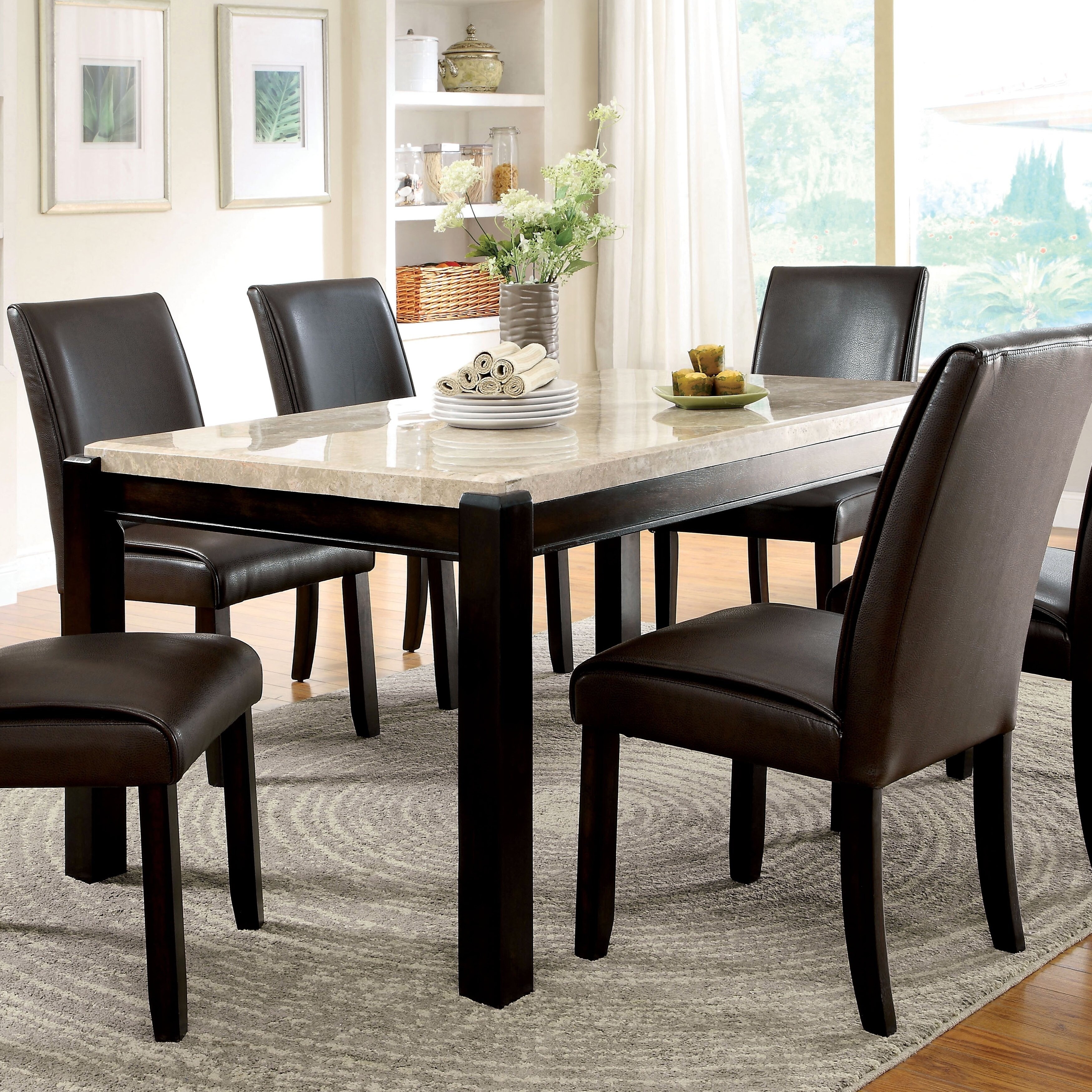 Furniture Of America Joreth Dark Walnut Genuine Marble Dining Table
