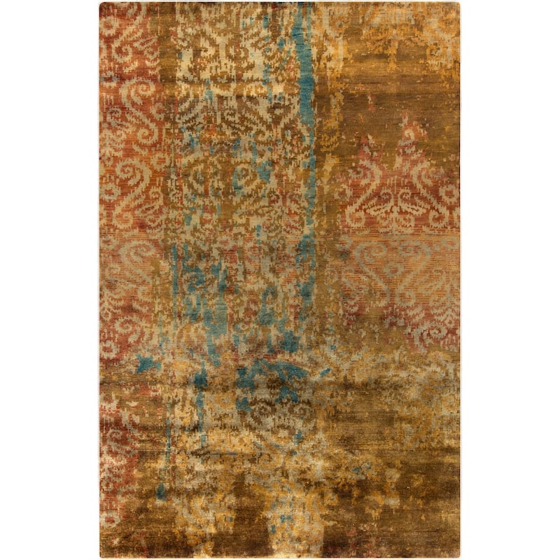 Hand-Knotted Hugh Damask Pattern Wool Area Rug - 2' x 3' - 2' x 3'