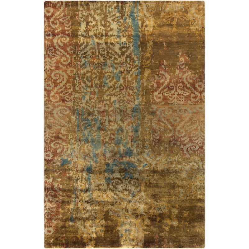 Hand-Knotted Hugh Damask Pattern Wool Area Rug - 2' x 3' - 2' x 3' - 2' x 3' - Tan