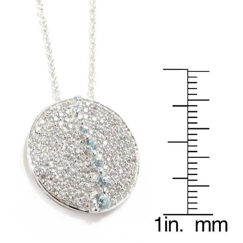 Sterling Silver 2.37ctw White and Blue Zircon Circle Pendant Necklace