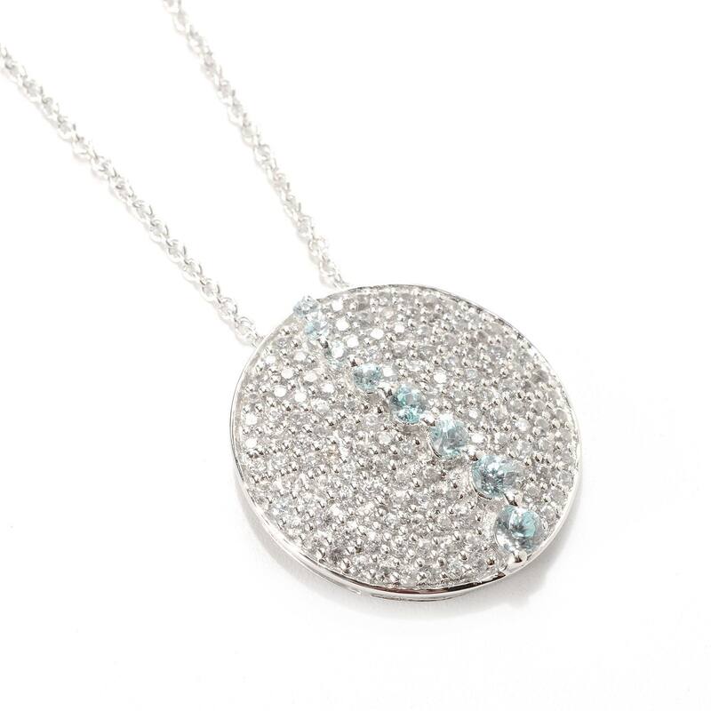 Sterling Silver 2.37ctw White and Blue Zircon Circle Pendant Necklace