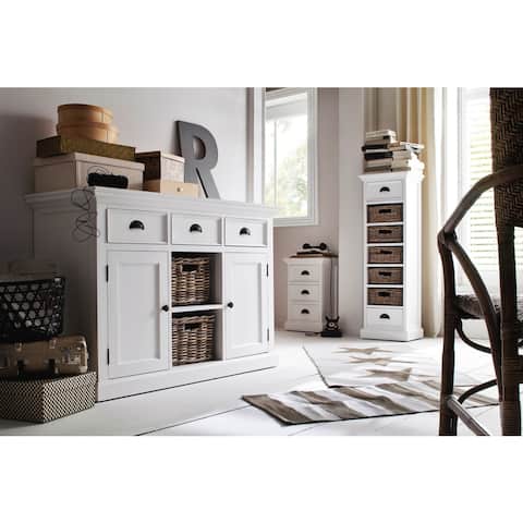 NovaSolo White Mahogany Buffet with Two Rattan Baskets - 49.21 x 19.69 x 33.46
