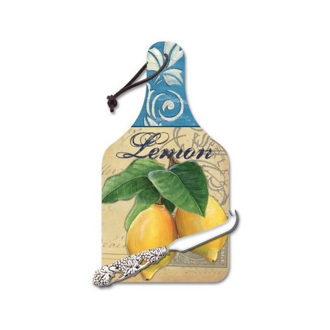 CounterArt Lemon Light Big Cheese Glass Cutting Board with Cheese Knife - 14x16