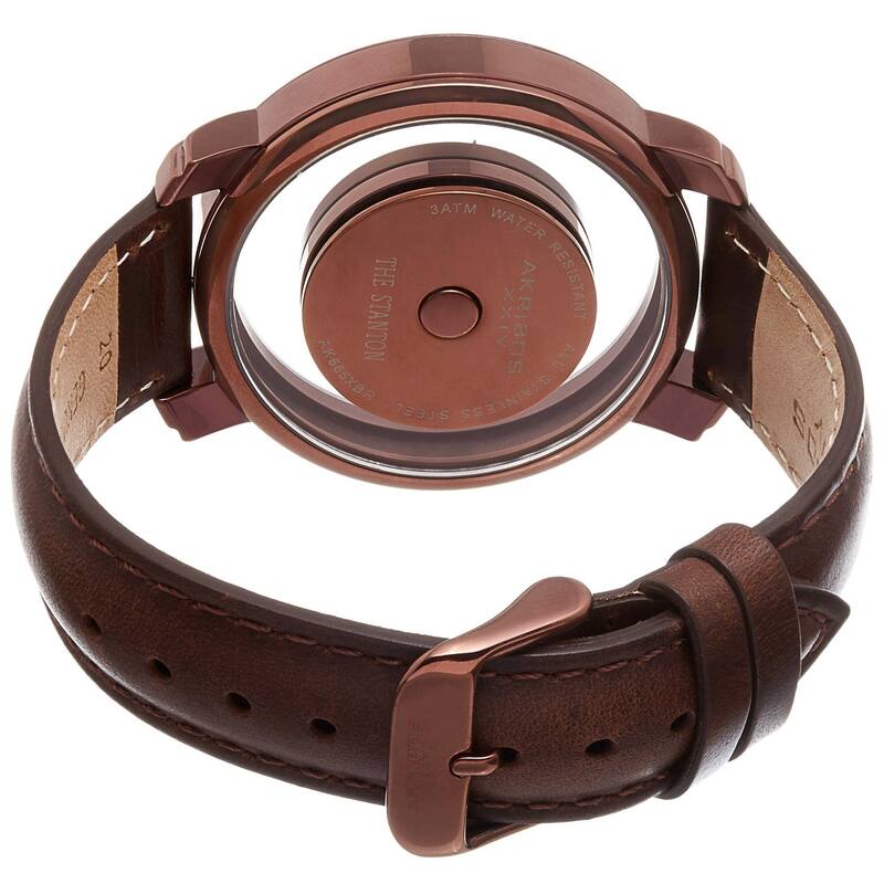Akribos XXIV Men's Swiss Quartz Retro Style Transparent Dial Leather Brown Strap Watch