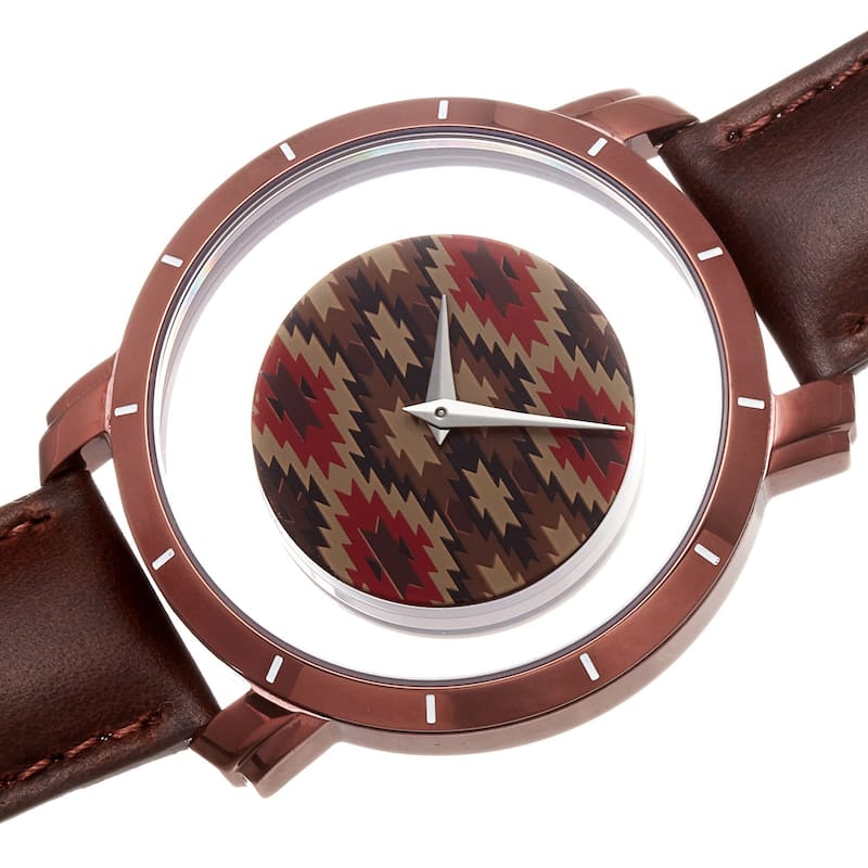 Akribos XXIV Men's Swiss Quartz Retro Style Transparent Dial Leather Brown Strap Watch