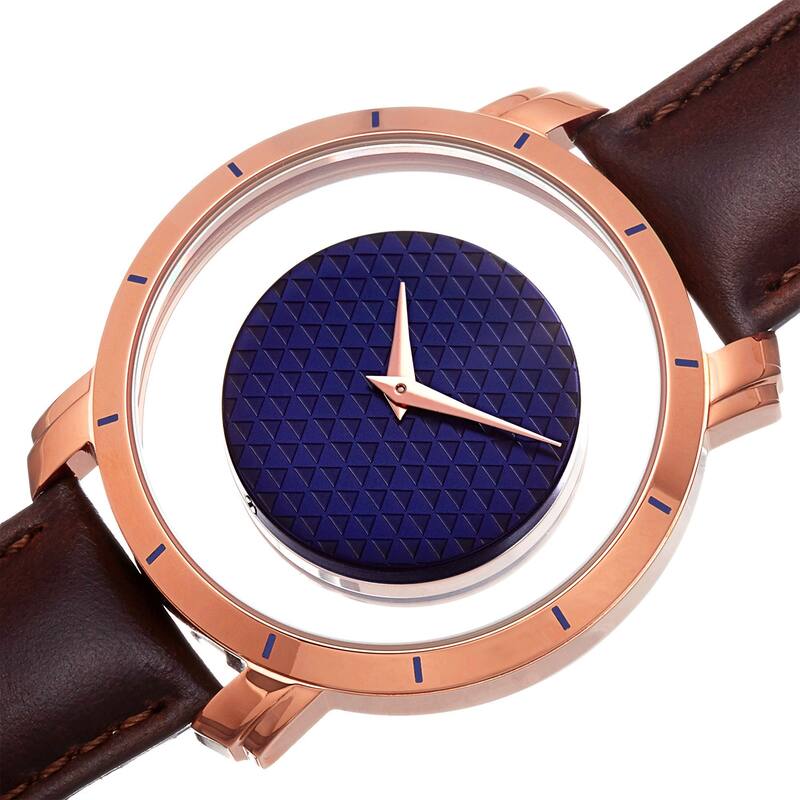 Akribos XXIV Men's Swiss Quartz Retro Style Transparent Dial Leather Rose-Tone Strap Watch