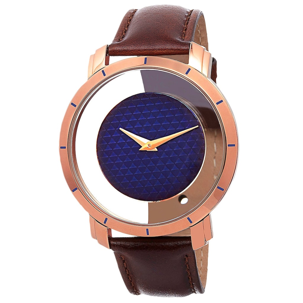 Akribos XXIV Men's Swiss Quartz Retro Style Transparent Dial Leather Rose-Tone Strap Watch