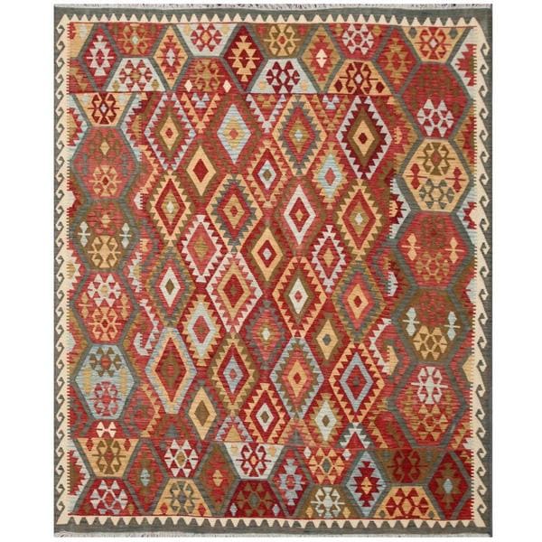 Herat Oriental Afghan Hand woven Tribal Kilim Red/ Black Wool Rug (82