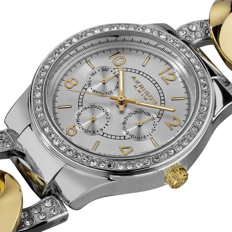 Akribos XXIV Women's Quartz Multifunction Crystal Accented Twist Chain Two-Tone Watch
