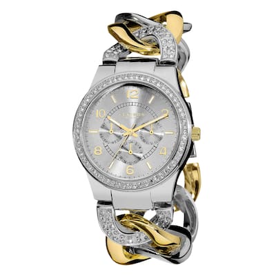 Akribos XXIV Women's Quartz Multifunction Crystal Accented Twist Chain Two-Tone Watch