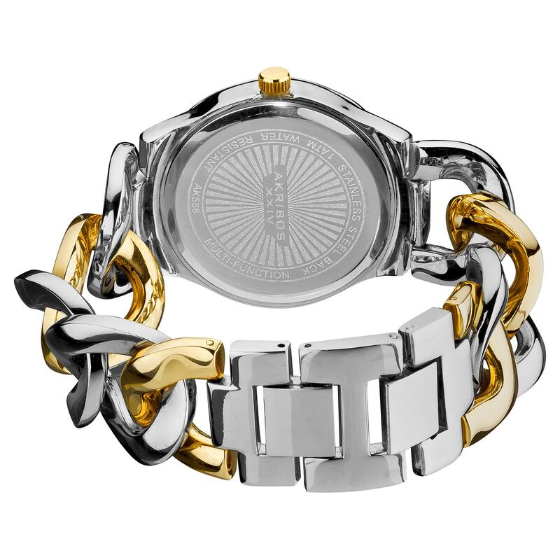 Akribos XXIV Women's Quartz Multifunction Crystal Accented Twist Chain Two-Tone Watch