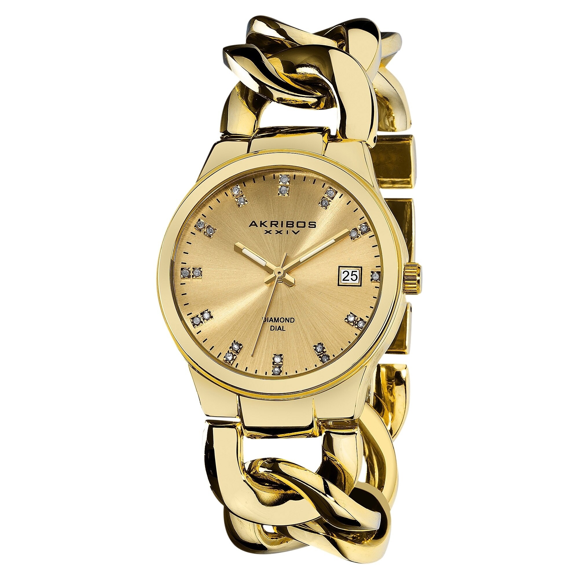 Akribos XXIV Women's Swiss Quartz Diamond Twist Chain Bracelet Watch