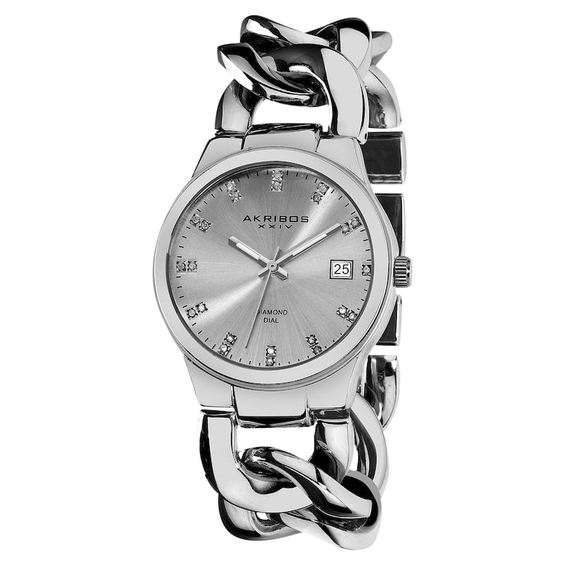 Akribos XXIV Women's Swiss Quartz Diamond Twist Chain Bracelet Watch - silver