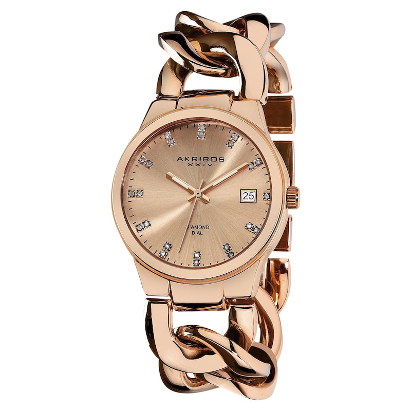 Akribos XXIV Women's Swiss Quartz Diamond Twist Chain Bracelet Watch - Rose