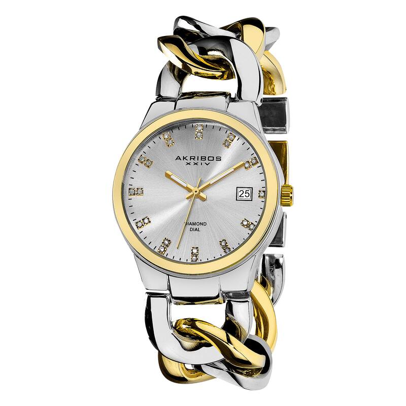 Akribos XXIV Women's Swiss Quartz Diamond Twist Chain Bracelet Watch