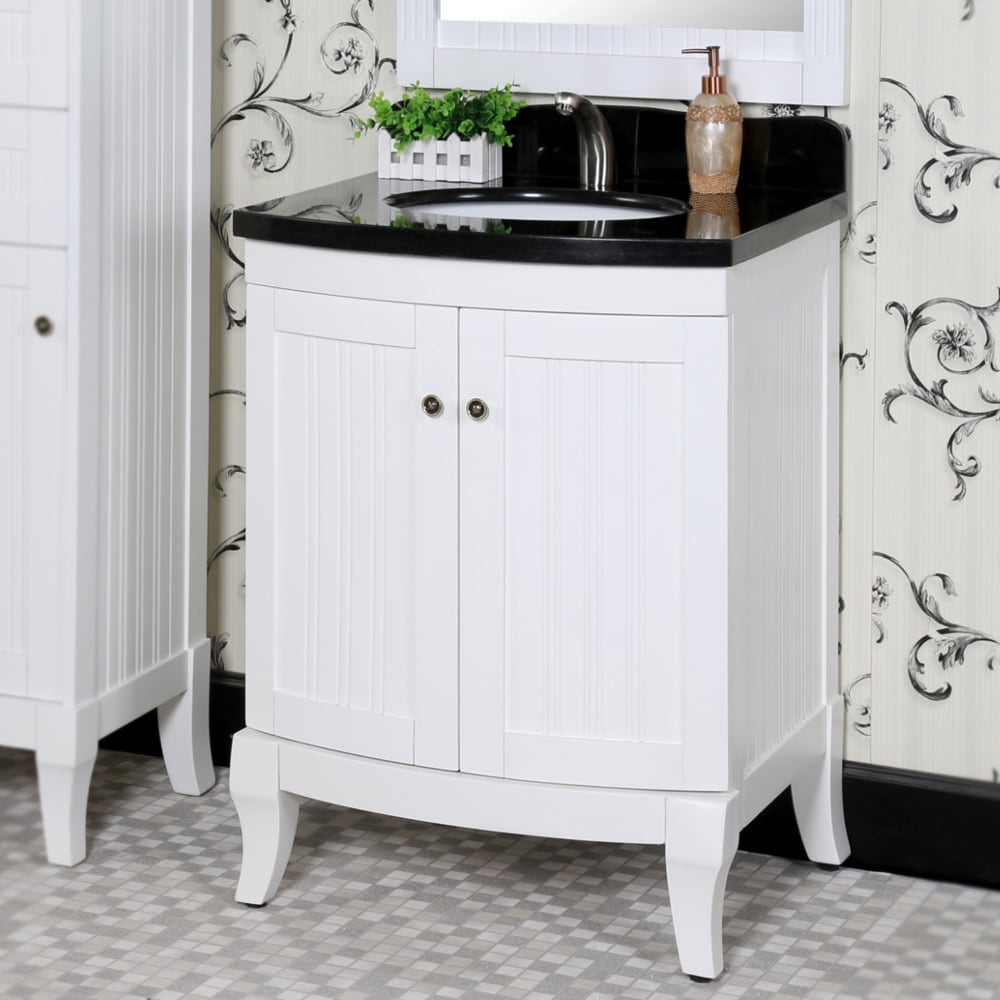 Country Style 27 Inch Black Granite Top White Single Sink Bathroom Vanity With Matching Wall Mirror Overstock 9831114