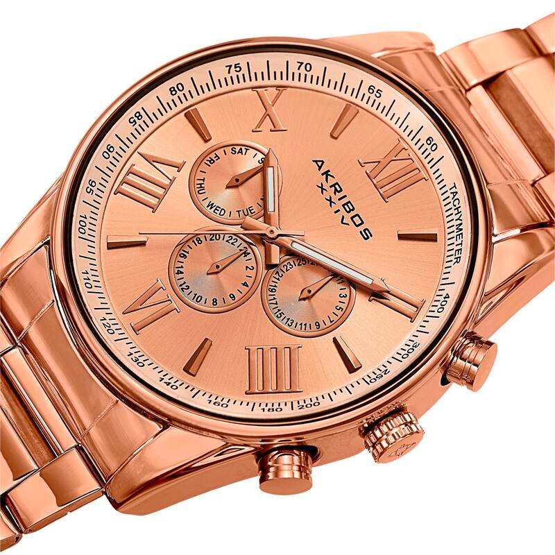 Akribos XXIV Men's Multifunction Tachymeter Stainless Steel Rose-Tone Bracelet Watch