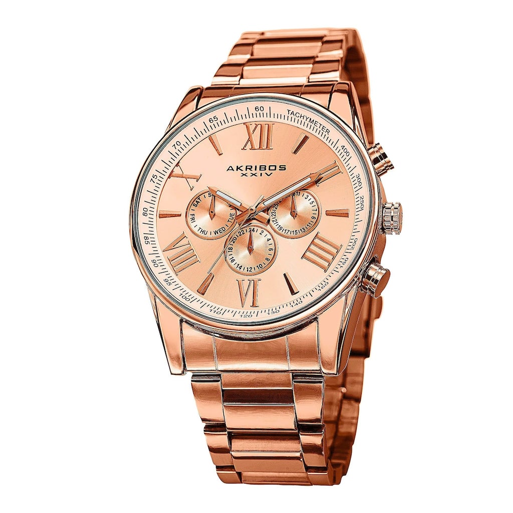 Akribos XXIV Men's Multifunction Tachymeter Stainless Steel Rose-Tone Bracelet Watch