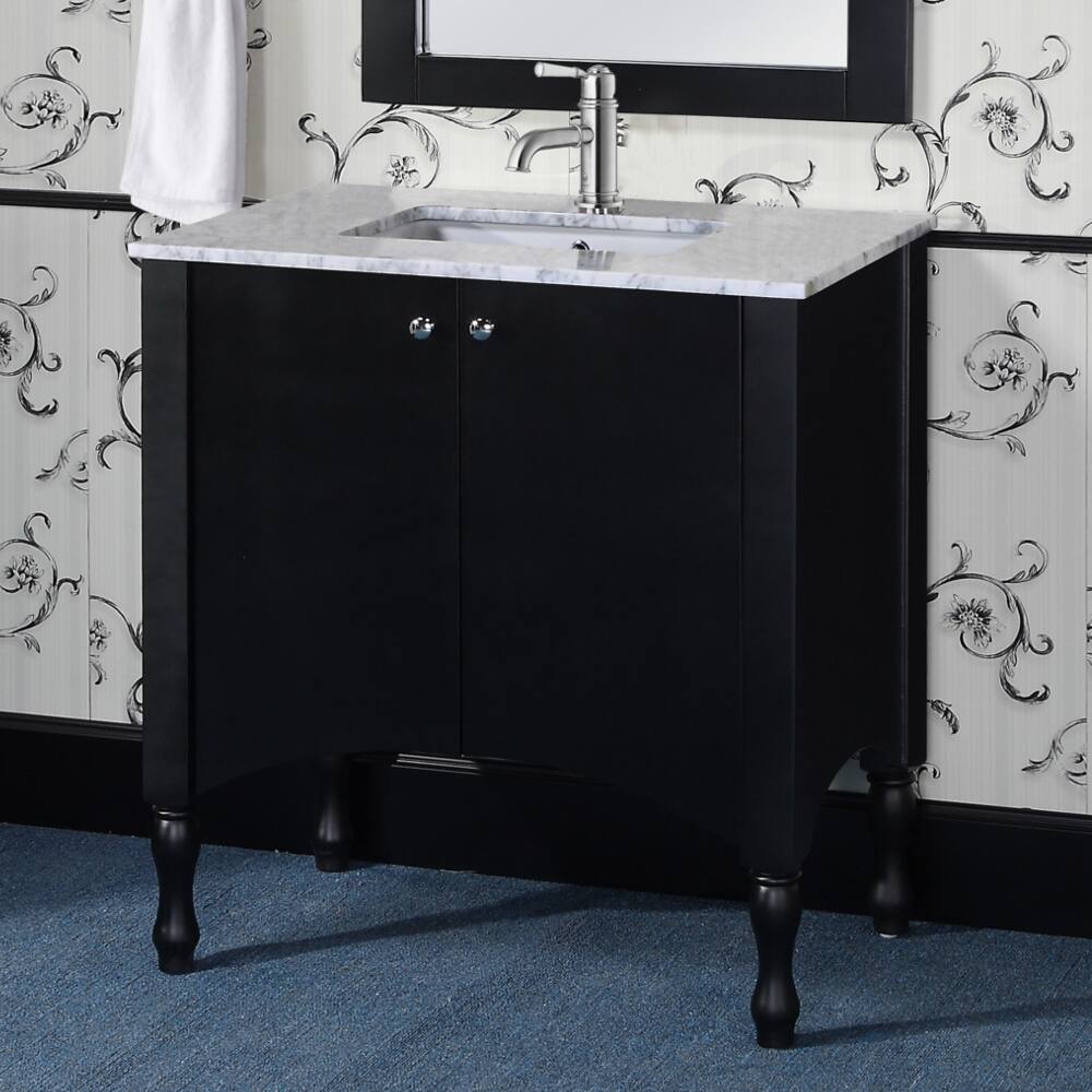 Contemporary Style 36-inch Black Finish Carrara White Marble Top Single Sink Bathroom Vanity