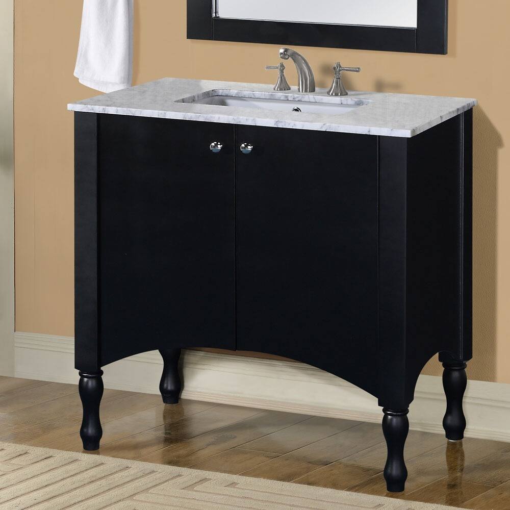 Contemporary Style 40-inch Black Finish White Carrara Marble Top Single Sink Bathroom Vanity
