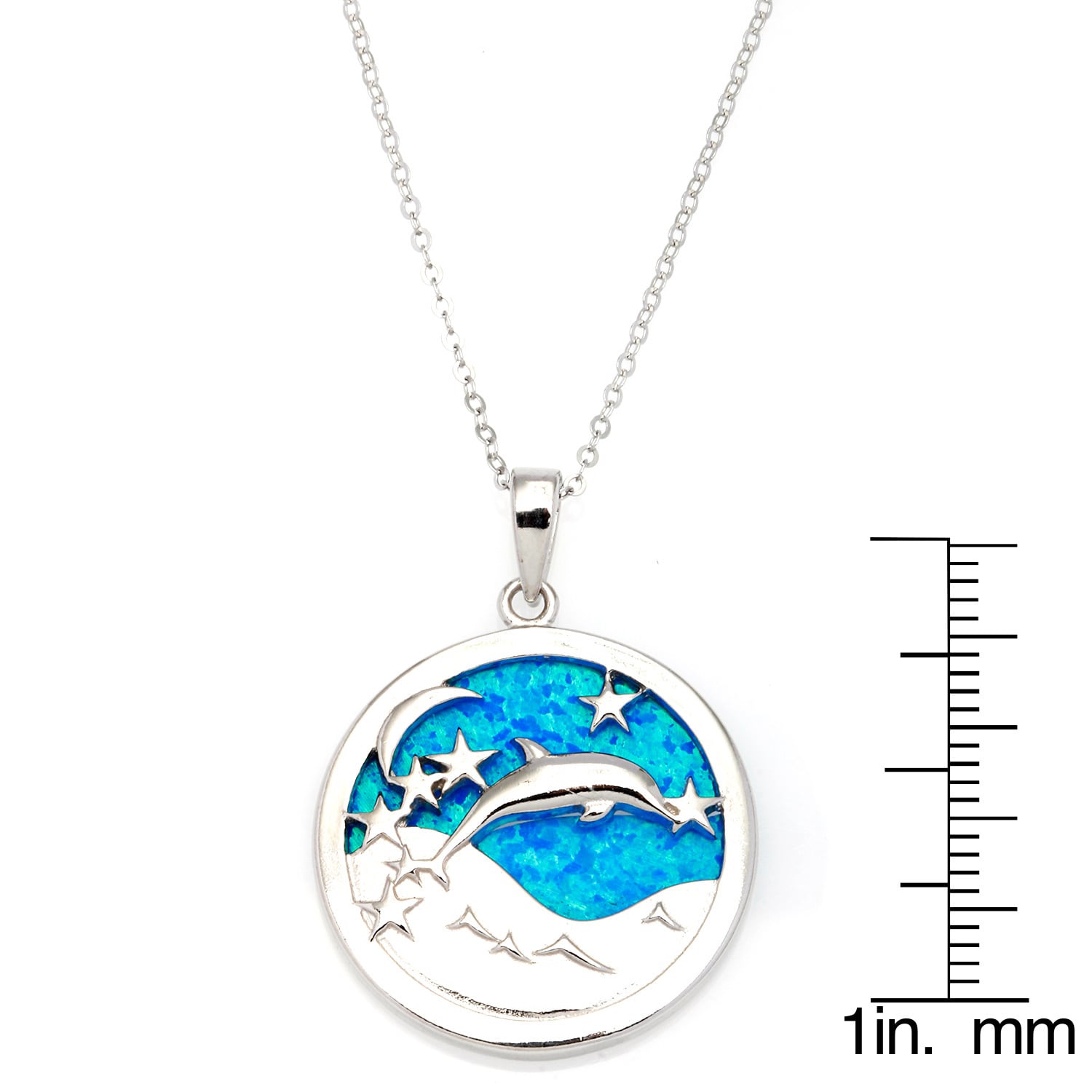 18-Inch Rhodium Plated Necklace with 6mm Aqua Birthstone Beads and Sterling Silver Saint Christopher//Lacrosse Charm.