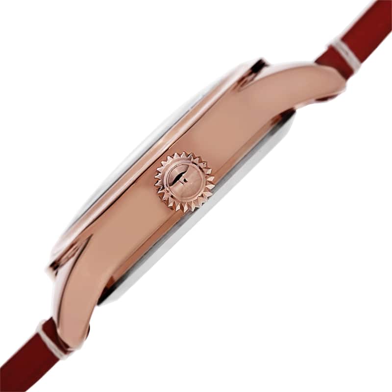 Akribos XXIV Women's Quartz Diamond Markers Leather Red Strap Watch