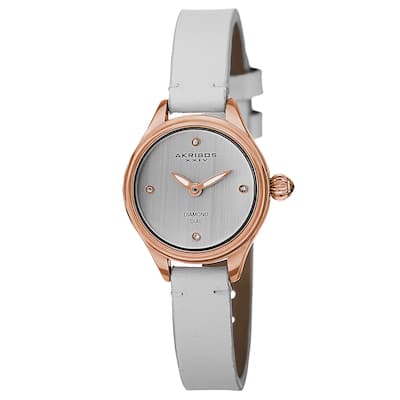 Akribos XXIV Women's Quartz Diamond Markers Leather White Strap Watch