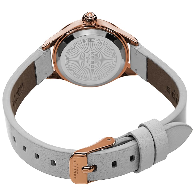 Akribos XXIV Women's Quartz Diamond Markers Leather White Strap Watch