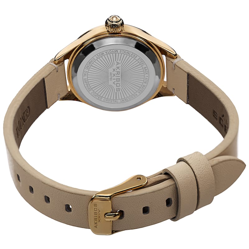 Akribos XXIV Women's Quartz Diamond Markers Leather Gold-Tone Strap Watch