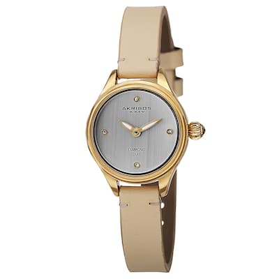 Akribos XXIV Women's Quartz Diamond Markers Leather Gold-Tone Strap Watch
