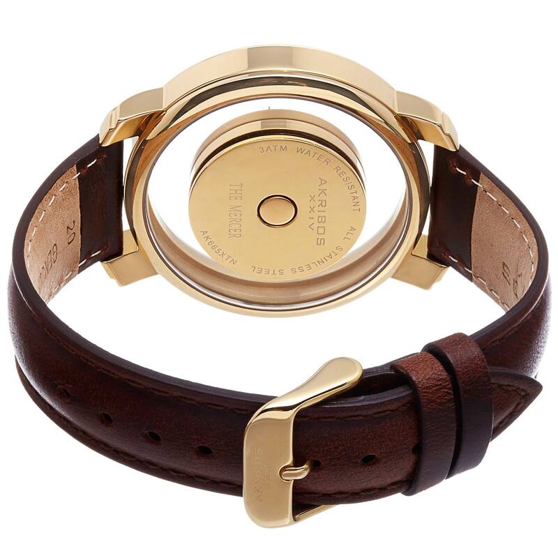 Akribos XXIV Men's Swiss Quartz Retro Style Transparent Dial Leather Strap Watch