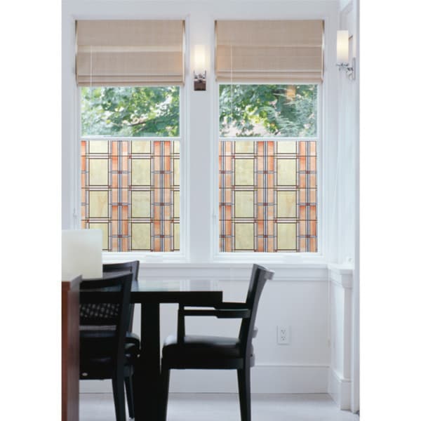 Arts and Crafts Stained Glass Window Film, Model T346-0437 - Tan