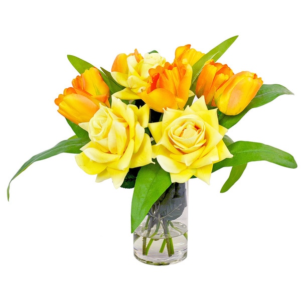 Creative Displays Yellow Rose And Tulip Silk Flowers In Acrylic Creative Displays Yellow Rose And Tulip Silk Flowers In Acrylic Water Filled Gl Vase Clear