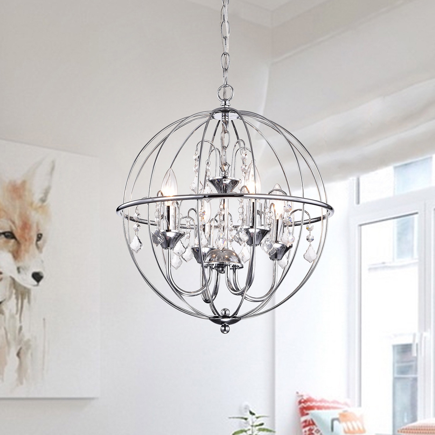 Benita Chrome Finish Metal Orb Crystal Chandelier (Chrome Finish, Metal, Crystal Chandelier) - Chandeliers For Bedrooms by Overstock.com