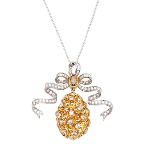 18k Two-tone Gold 2 1/2ct TDW Diamond Pineapple and Ribbon Pendant (G-H, SI1-SI2)