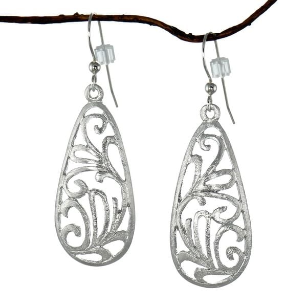 Handmade Jewelry by Dawn Brushed Pewter Filigree Teardrop Dangle Earrings (USA)