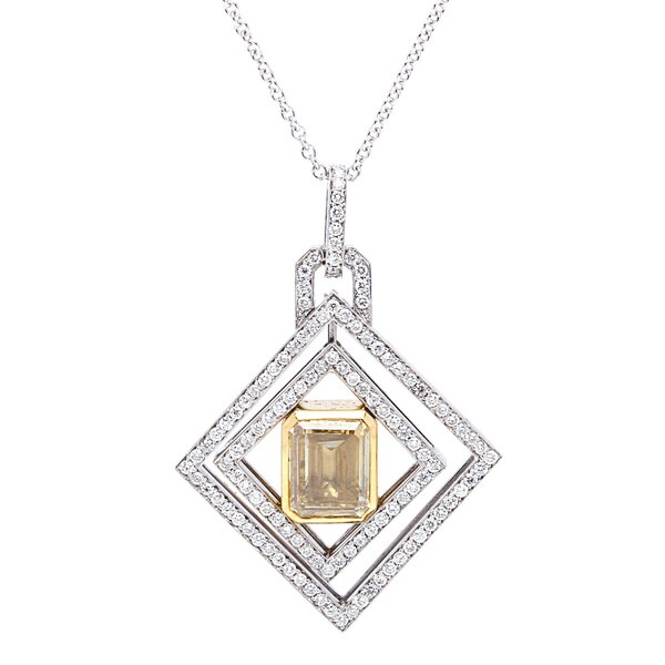 18k White Gold 2.5ct TDW Micropave Diamond-shape Pendant (Fancy Yellow, SI1-SI2)