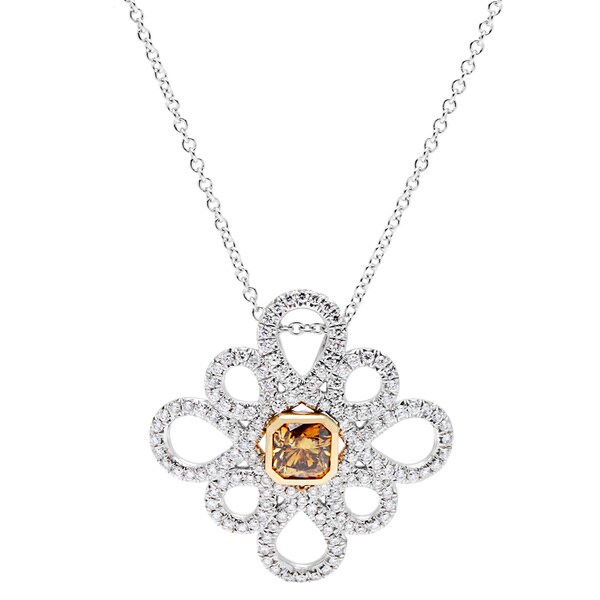 18k White Gold 1.5ct TDW Fancy Diamond Snowflake Pendant (Cognac, VS1-VS2)