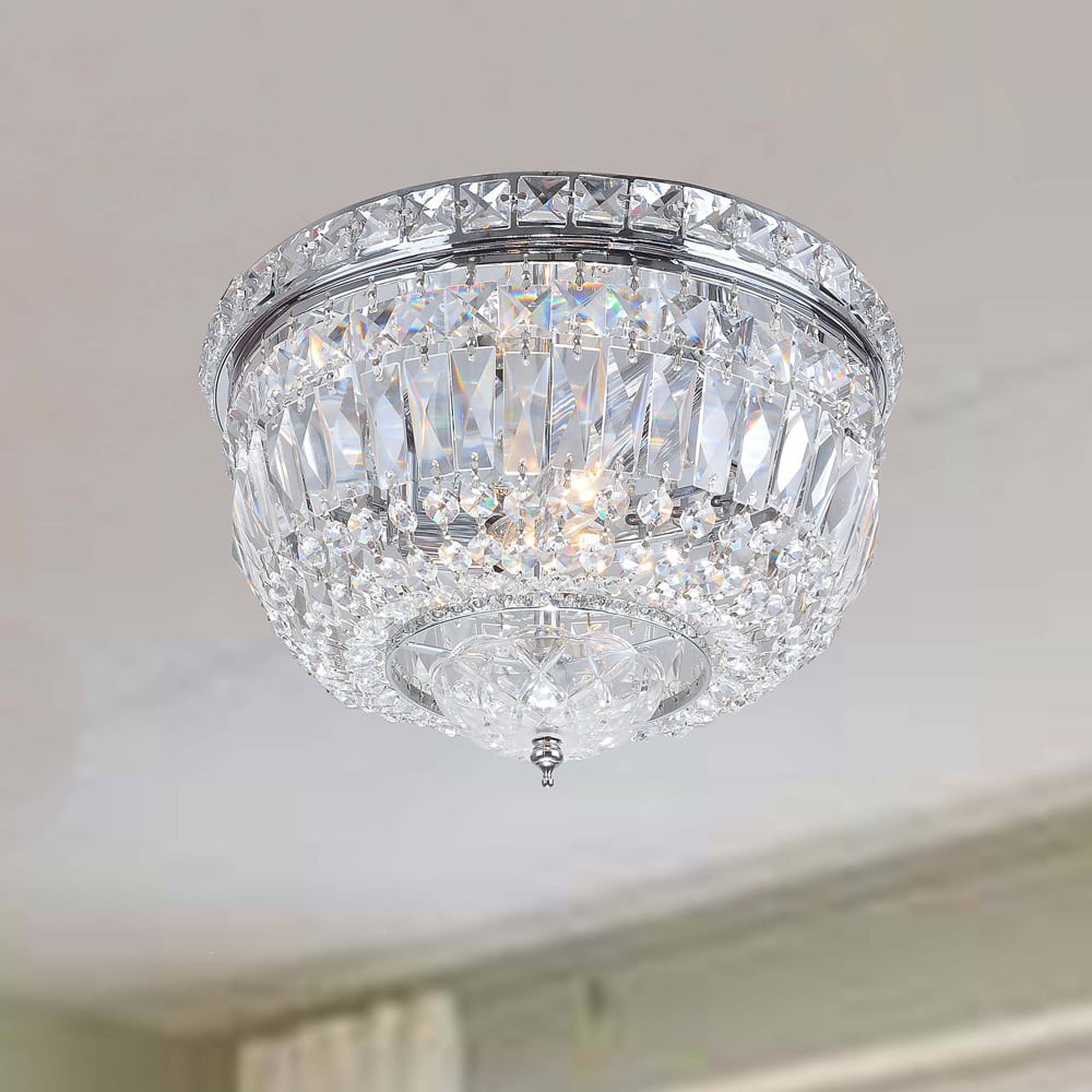 Elisa Chrome Crystal Basket Flush Mount Chandelier
