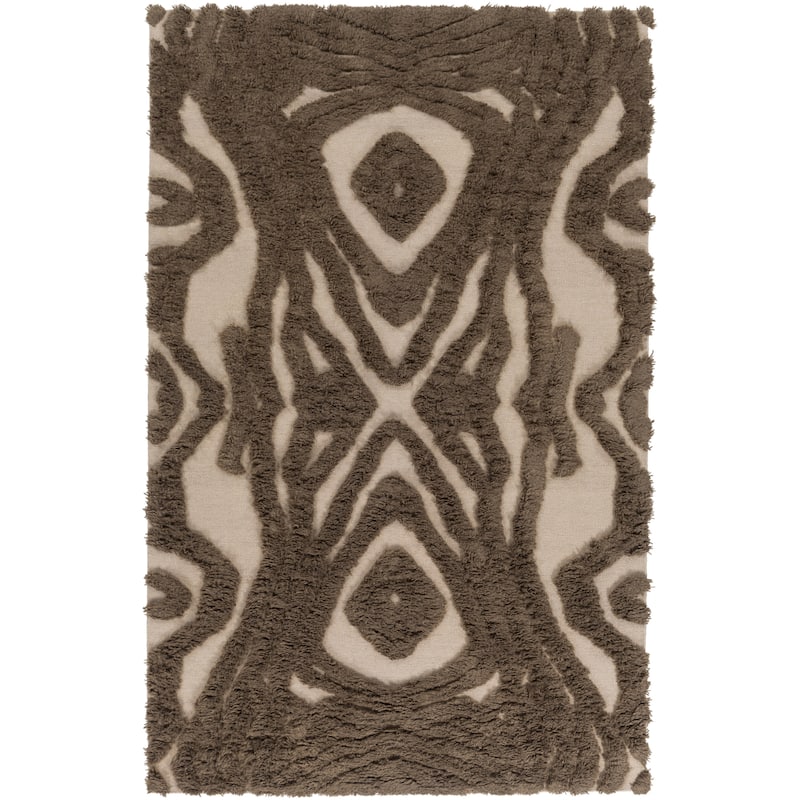 Hand-woven Adriana Abstract Wool Area Rug - 2' x 3' - Tan