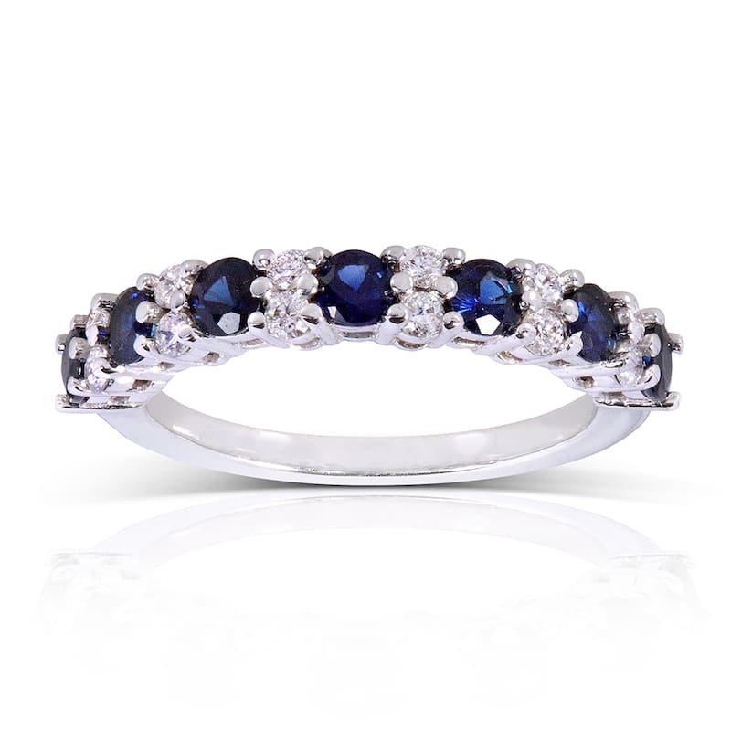 Kobelli 1 Carat Natural Diamond & Sapphire 14k Solid White Gold Alternating Semi Wide Ring - 4