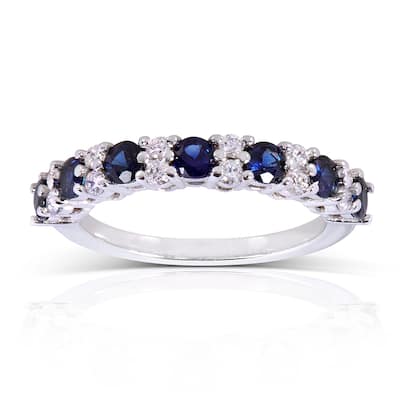 Kobelli 1 Carat Natural Diamond & Sapphire 14k Solid White Gold Alternating Semi Wide Ring