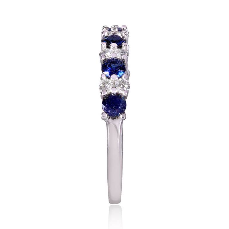 Kobelli 1 Carat Natural Diamond & Sapphire 14k Solid White Gold Alternating Semi Wide Ring