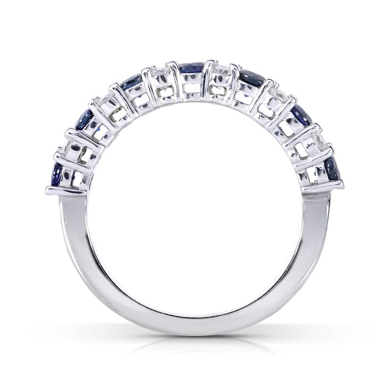 Kobelli 1 Carat Natural Diamond & Sapphire 14k Solid White Gold Alternating Semi Wide Ring