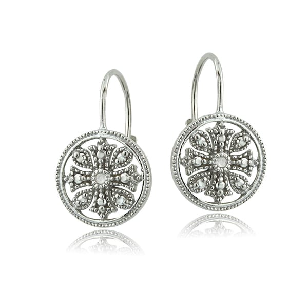 DB Designs Sterling Silver Diamond Accent Filigree Leverback Earrings. Opens flyout.
